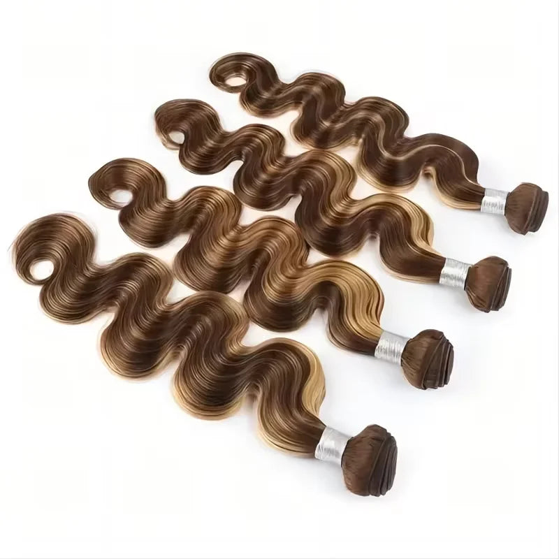 Body Wave Highlight Raw Bundles Human Hair 100% 4/27 Colored Brazilian Hair Extensions Quick Weaves Water Wave Bundles 3 Bundles