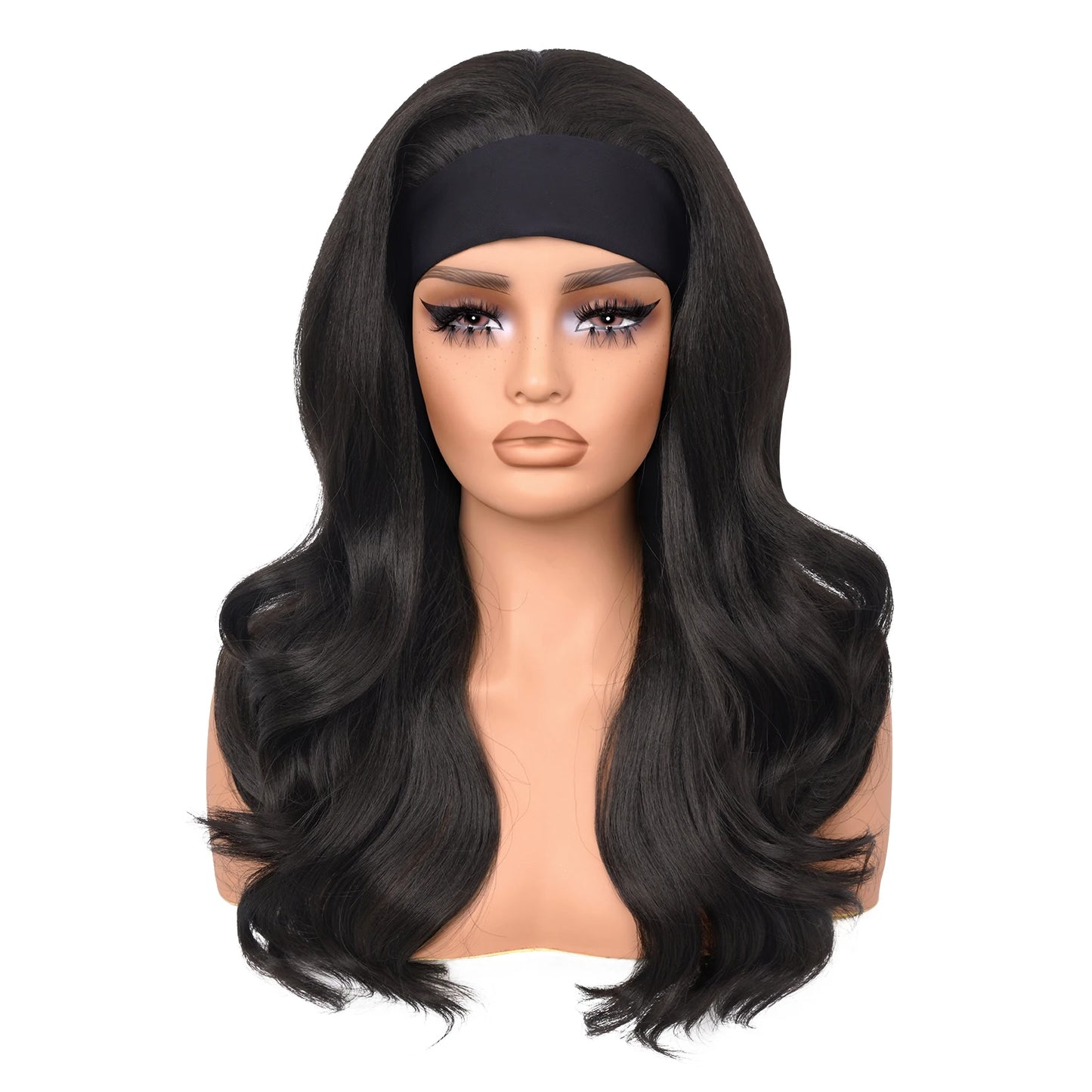 Natural Black Yaki Body Wave Headband Wigs for Black Women 20 Inch Wear & Go Glueless Body Wave Synthetic Hair Wig with Headband