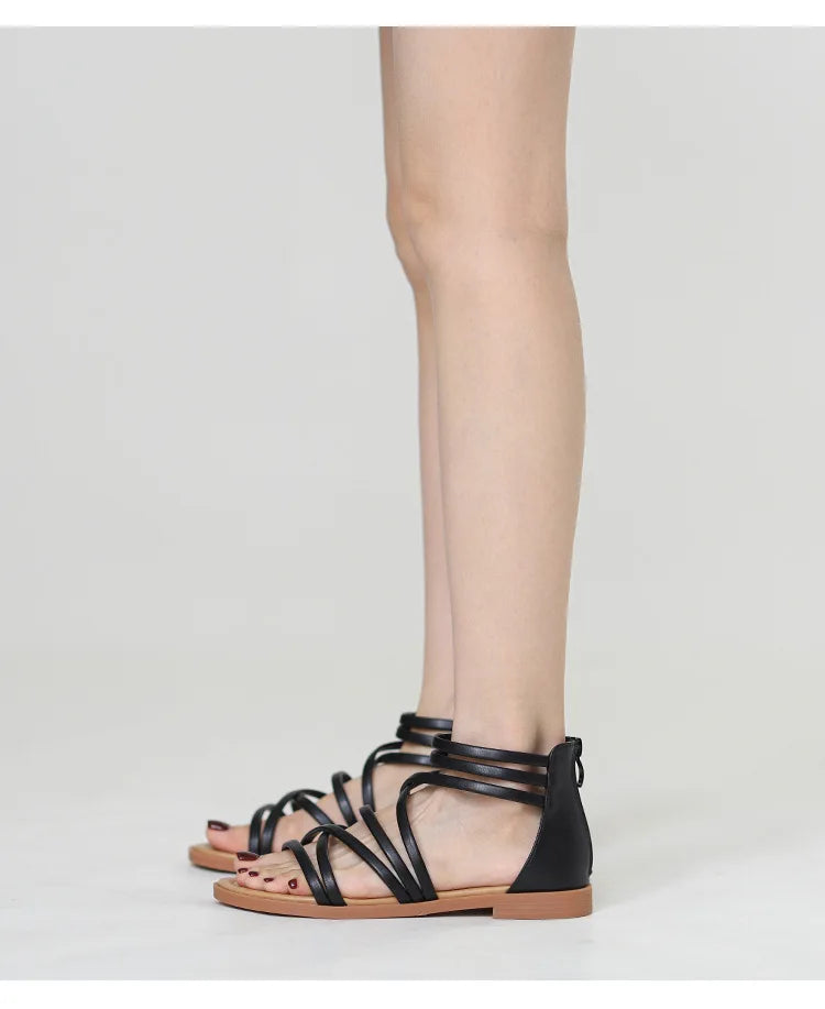 Large Size Summer Women 1cm Platform 2cm High Heels Sandals Lady Lightweight Solid Color Shoes Female Comfortable Roman Flats