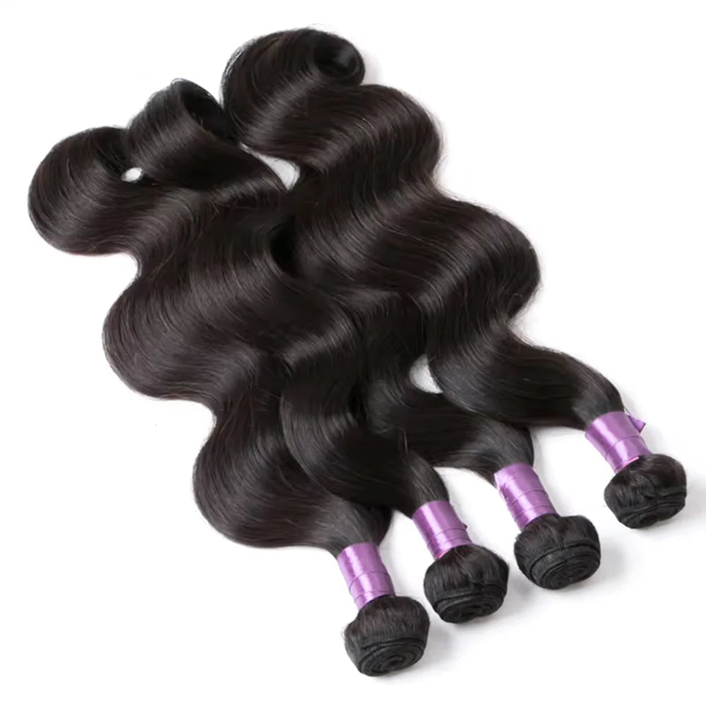 Body Wave Bundles Human Hair Brazilian Hair Weave Bundles 1/3/4 PCS 100% Human Hair Extensions Natural Black Colored For Women