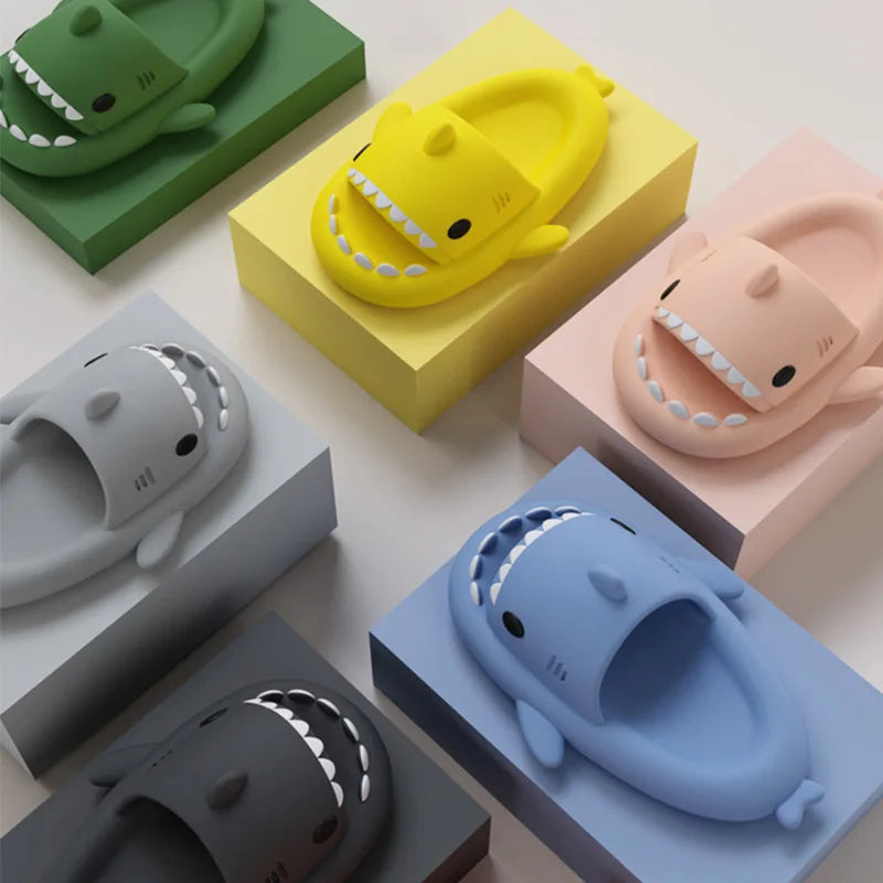 New summer cute shark slippers men's and women's same shower home non-slip flats casual outdoor children's slippers sandals