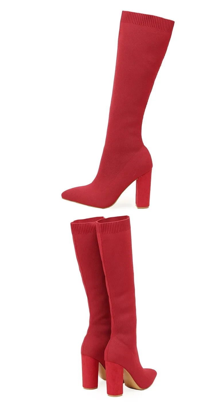 Plus Size 42 Platform Boots Women Shoes Mesh Knitting Long Boots High Heels Knee High Boots women shoes