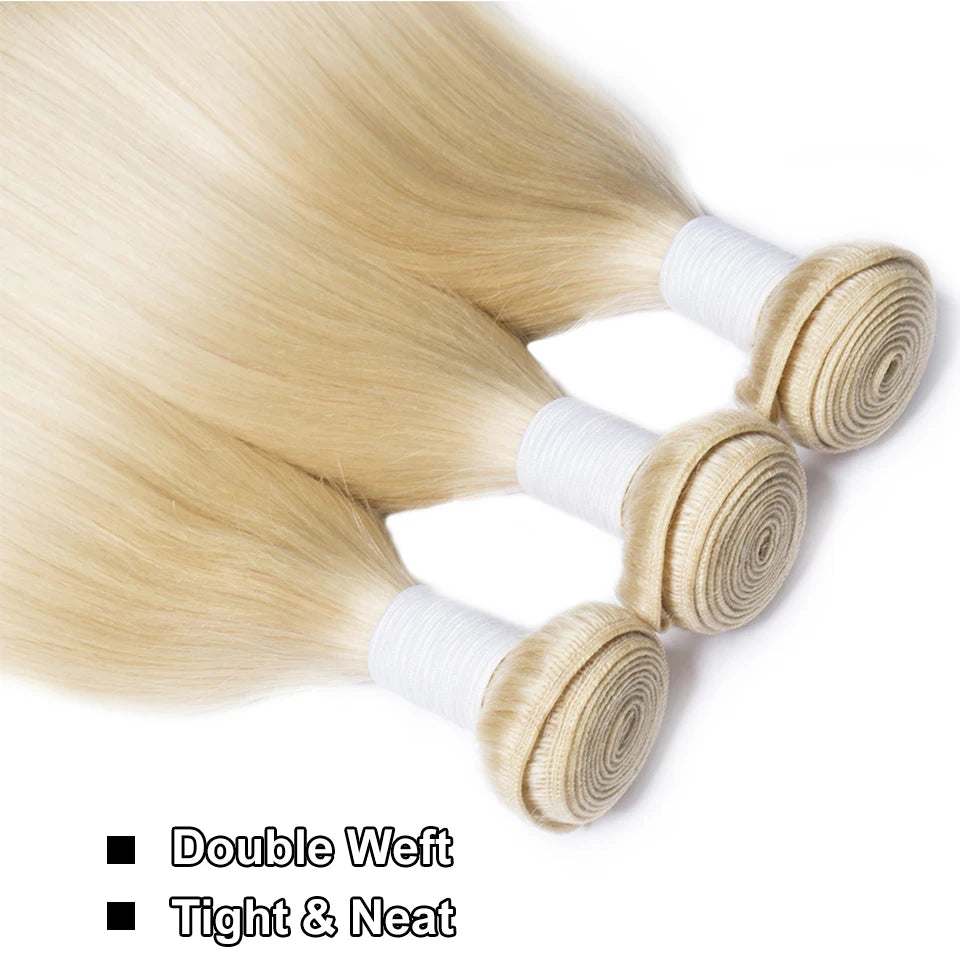 Blonde Human Hair Bundles 100g/pc 613 Bundles Human Hair Straight Blonde Hair Weave Bundles for Women Double Weft Remy Hair Weft