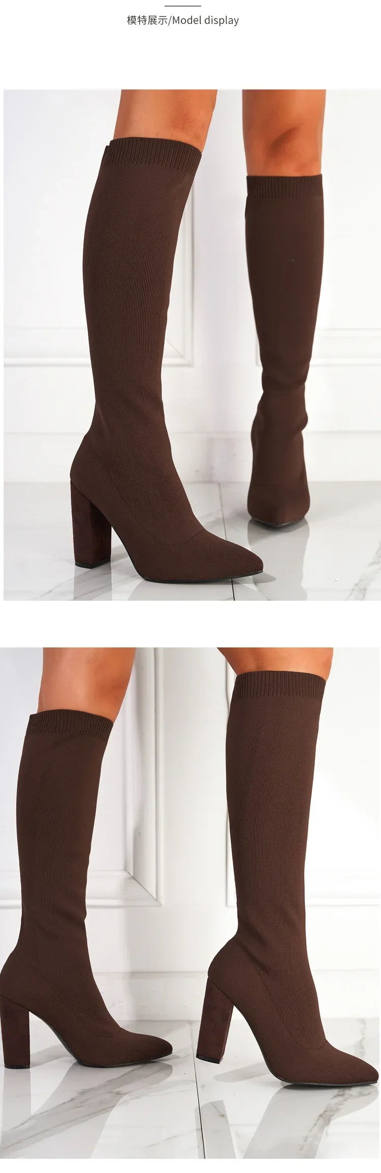 Plus Size 42 Platform Boots Women Shoes Mesh Knitting Long Boots High Heels Knee High Boots women shoes