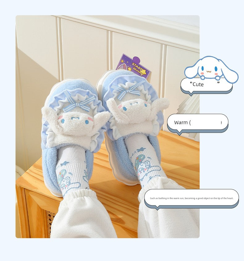 Thick Sole Clow M Bag Heel Cute Fleece-Lined Cotton Slippers