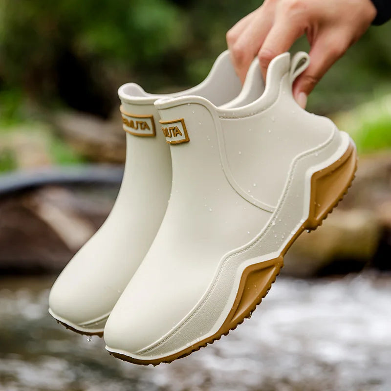 Fashion Couple's Outdoor Rain Boots New Men High Top Hiking Fishing Water Shoes Anti-slip Chef Work Ankle Boots Waterproof Shoes