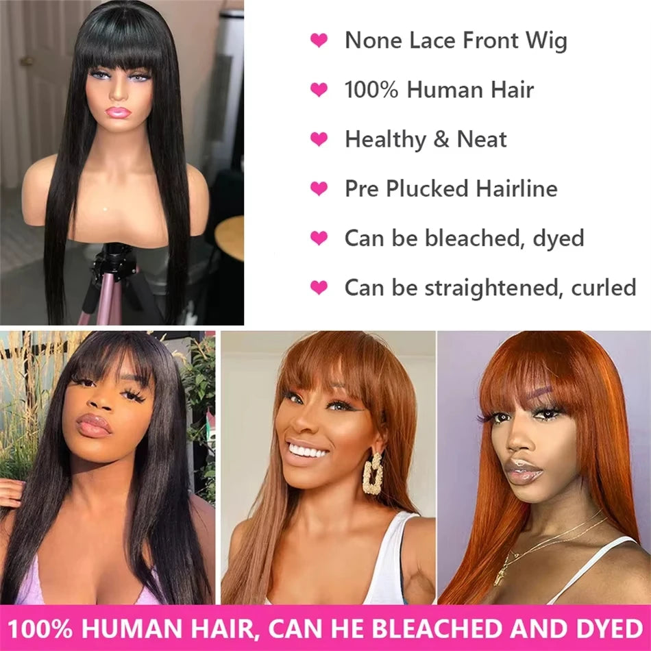 200 Density Bone Straight Human Hair Wig With Bangs 3X1 Middle Part Lace Human Hair Wigs With Bangs For Women on Sale 30 inch