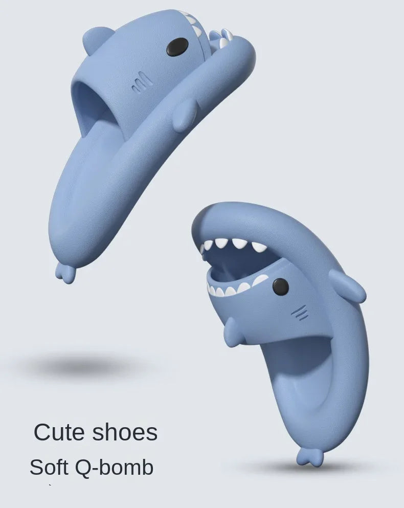 New summer cute shark slippers men's and women's same shower home non-slip flats casual outdoor children's slippers sandals