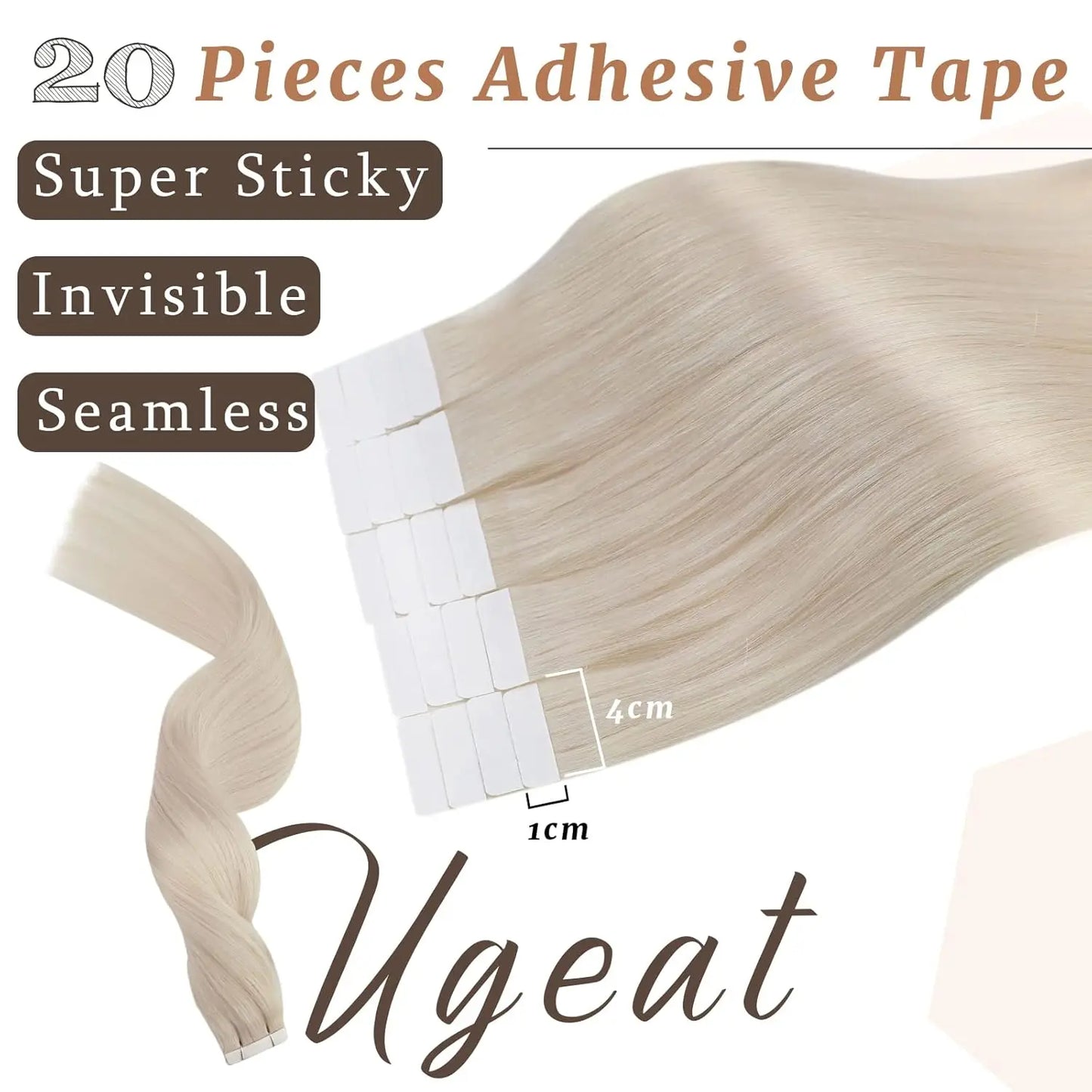 Ugeat Tape in Hair Extensions Human Hair Blonde Remy Tape in Extensions for Women Platinum Blonde Invisible Human Hair
