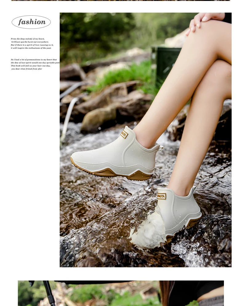 Fashion Couple's Outdoor Rain Boots New Men High Top Hiking Fishing Water Shoes Anti-slip Chef Work Ankle Boots Waterproof Shoes