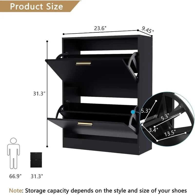 Shoe Cabinet with 2 Flip Drawers - Narrow Shoes Storage for Entryway, Freestanding Hidden