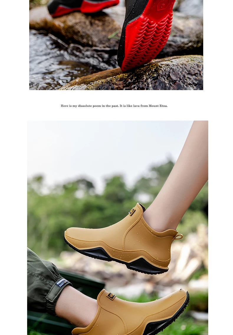 Fashion Couple's Outdoor Rain Boots New Men High Top Hiking Fishing Water Shoes Anti-slip Chef Work Ankle Boots Waterproof Shoes