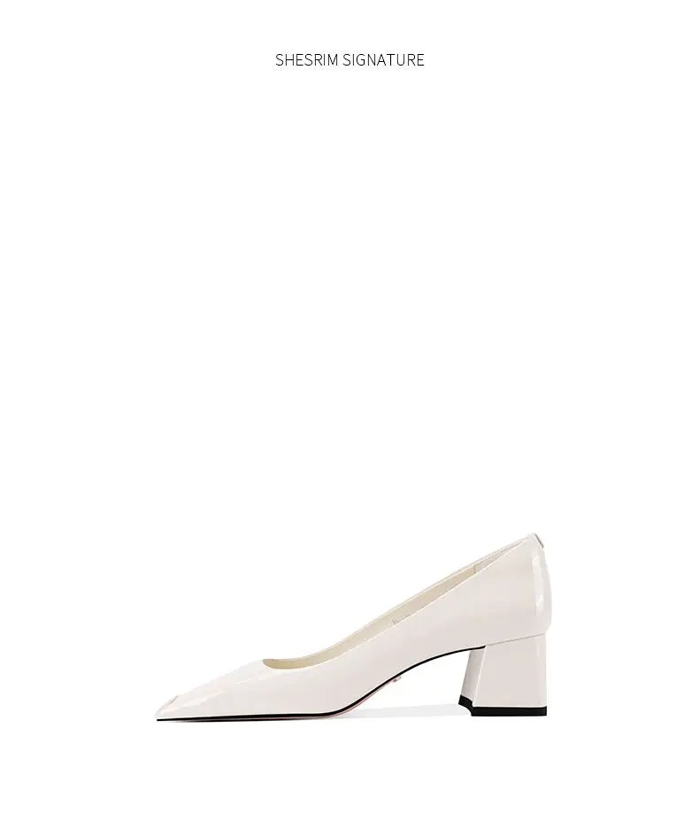 2025 new spring ladies pumps chunky heels leather square head shallow mouth with fashion comfortable commuter work women's shoes