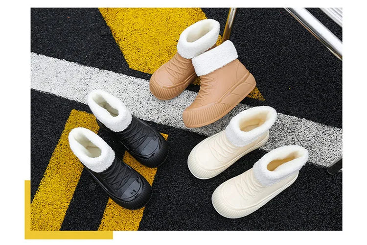 2025 New plush galoshes waterproof rain boots women's rubber platform shoes for lady ankle wide toe rainboots water shoes woman