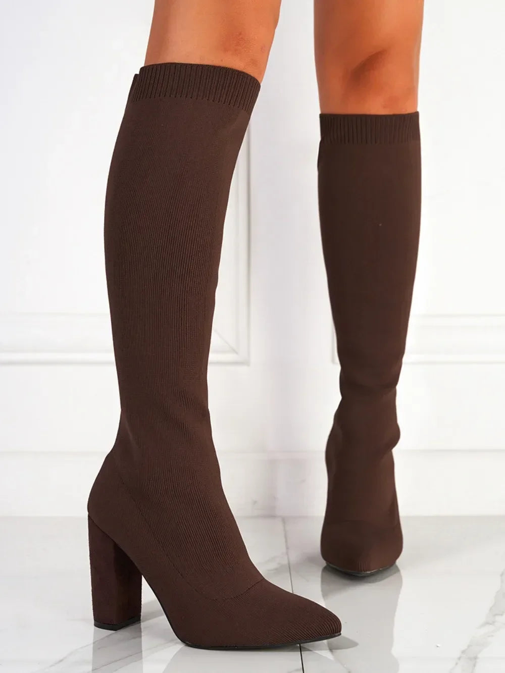 Plus Size 42 Platform Boots Women Shoes Mesh Knitting Long Boots High Heels Knee High Boots women shoes