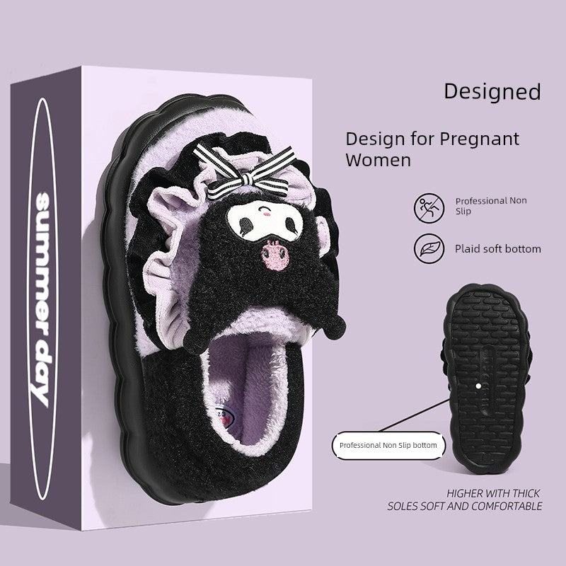 Thick Sole Clow M Bag Heel Cute Fleece-Lined Cotton Slippers