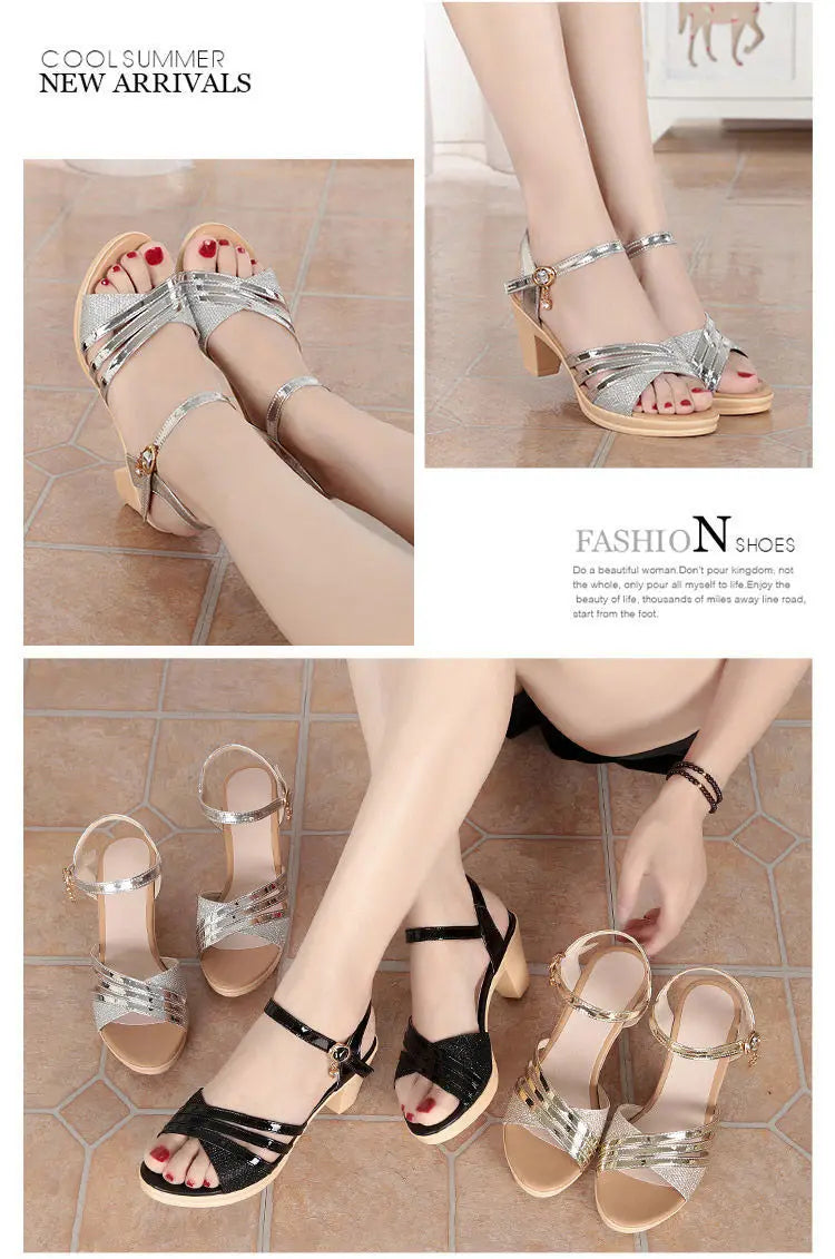 Shoes for Women 2024 Hot Sale Buckle Strap Women's Plus Size Sandals Fashion Peep Toe Dress Sandals Women New Heeled Sandals