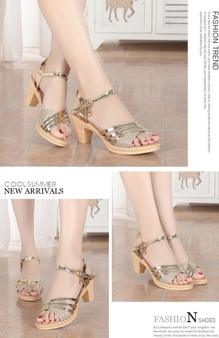 Shoes for Women 2024 Hot Sale Buckle Strap Women's Plus Size Sandals Fashion Peep Toe Dress Sandals Women New Heeled Sandals