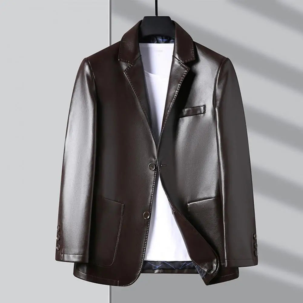 Men Jacket with Button Decoration Stylish Lapel Collar Men's Jacket with Button Cuffs Pocket Faux for Outdoor for Extended