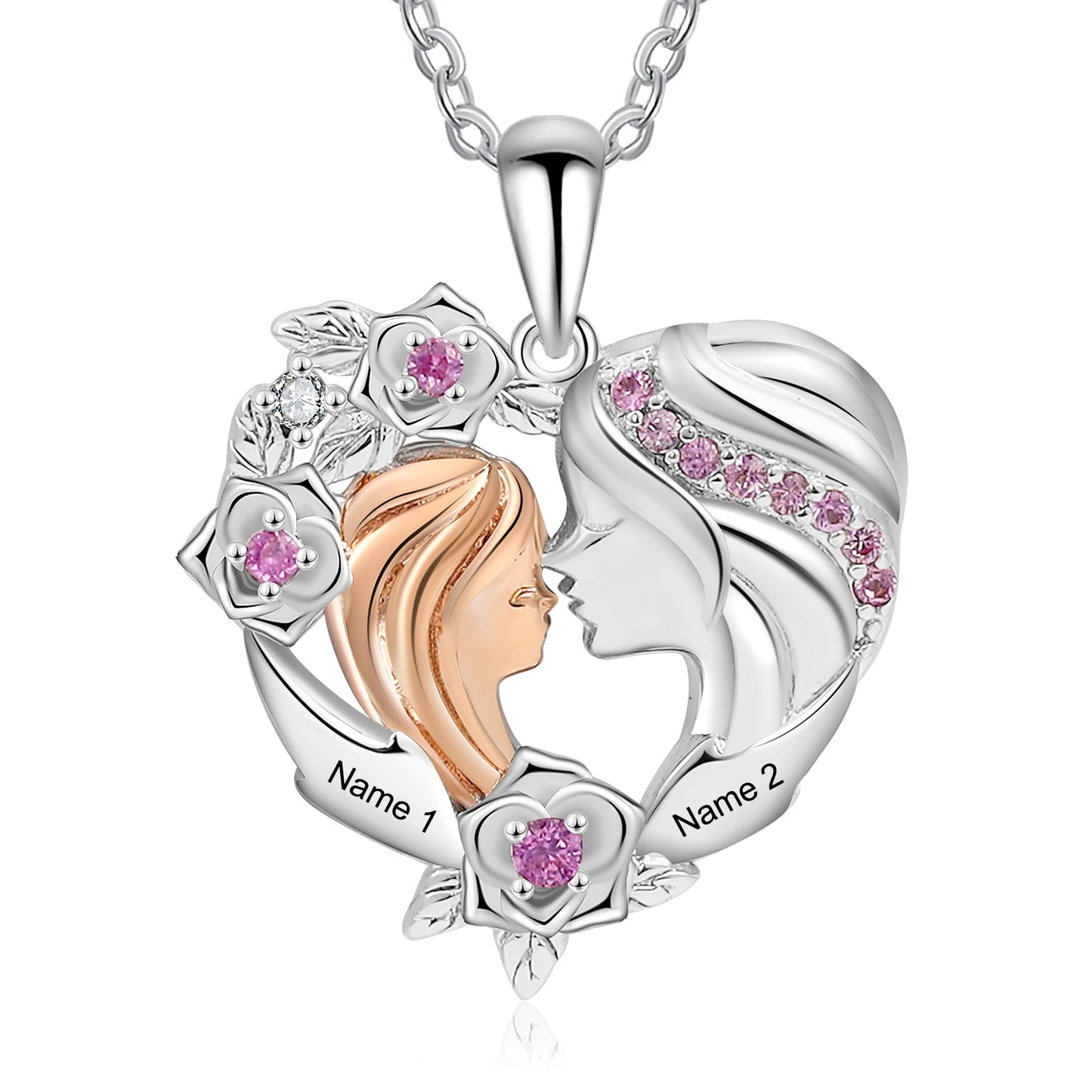 Personalized Mother and Daughter Pendant Necklace Heart Jewelry Custom Name Mothers Day Gift for Women Mom Wife Grandma Nana