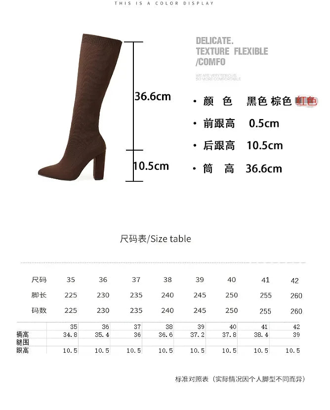 Plus Size 42 Platform Boots Women Shoes Mesh Knitting Long Boots High Heels Knee High Boots women shoes