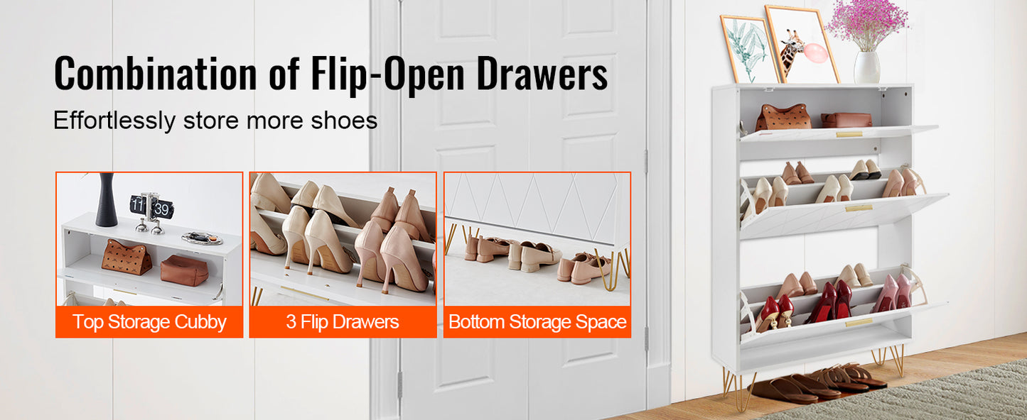 VEVOR Shoe Cabinet with 2/3 Flip Drawers Shoe Storage Cabinet for Entryway Free Standing Shoe Storage Organizer for Heels Boots
