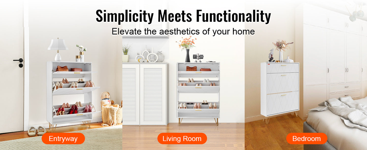 VEVOR Shoe Cabinet with 2/3 Flip Drawers Shoe Storage Cabinet for Entryway Free Standing Shoe Storage Organizer for Heels Boots