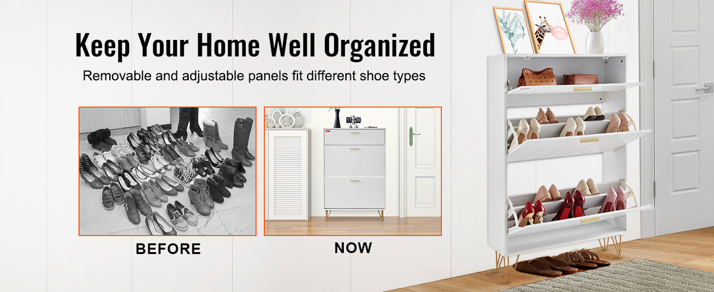 VEVOR Shoe Cabinet with 2/3 Flip Drawers Shoe Storage Cabinet for Entryway Free Standing Shoe Storage Organizer for Heels Boots