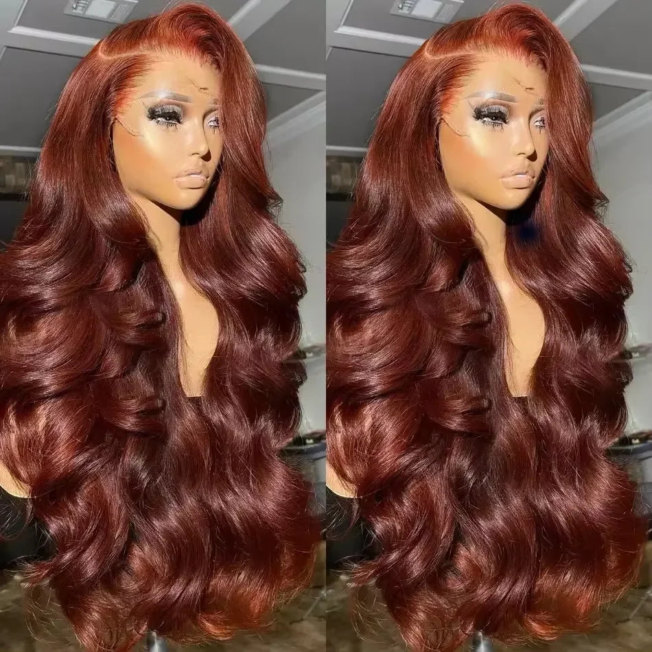 Mossily 250 Density Reddish Brown Body Wave 13x4 HD Lace Frontal Human Hair Wig Water Wave Pre Plucked 13x6 Lace Frontal Wigs