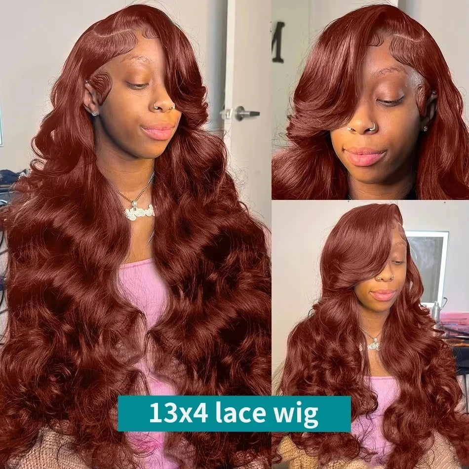 Mossily 250 Density Reddish Brown Body Wave 13x4 HD Lace Frontal Human Hair Wig Water Wave Pre Plucked 13x6 Lace Frontal Wigs