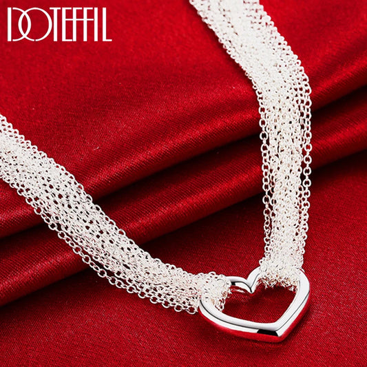 DOTEFFIL 925 Sterling Silver Necklaces for Women Multi Lines Heart Pendant Necklace Collier Female Fashion Jewelry Factory Price