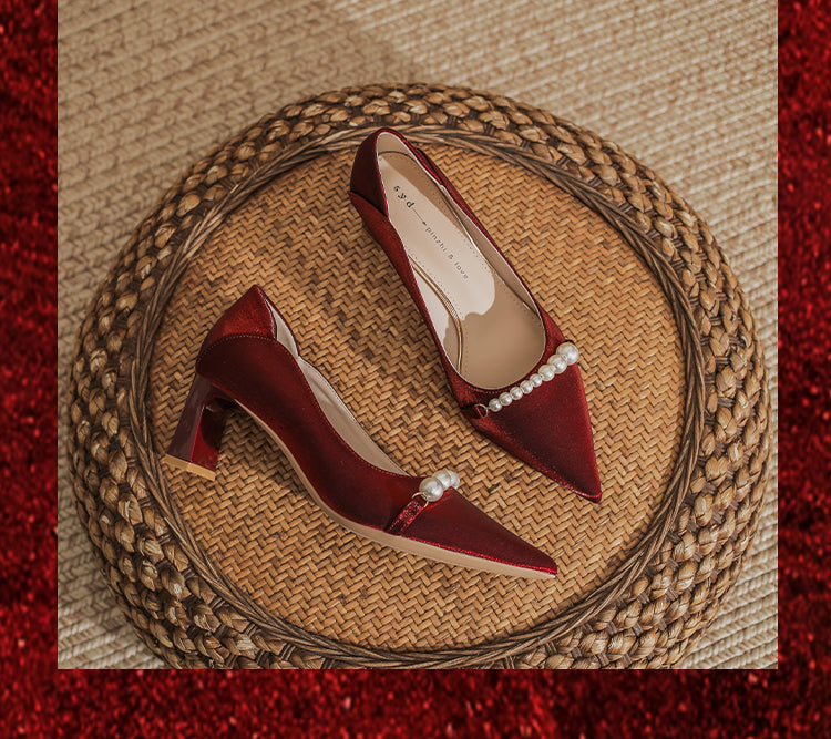 Wedding Shoes Hexiu Wedding Dress Two-Way Chunky Heel 2023 New Arrival Fancy Red Bridal High Heels Wedding Not Tired Feet