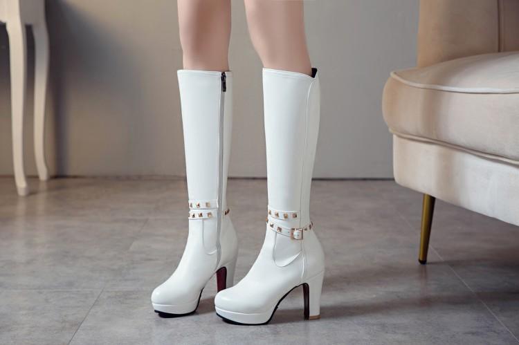 White Not over the Knee Boots Women's Boots Chunky Heel High Heels 2023 Autumn and Winter New Slim Looking Knee-High Boots