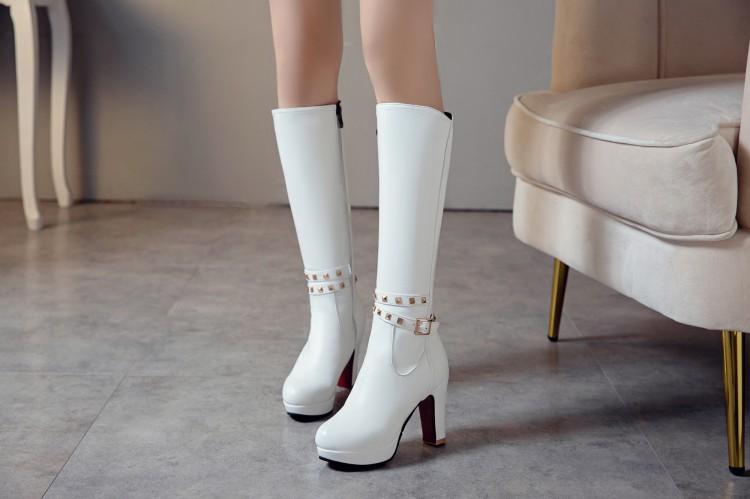 White Not over the Knee Boots Women's Boots Chunky Heel High Heels 2023 Autumn and Winter New Slim Looking Knee-High Boots