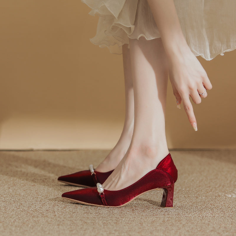 Wedding Shoes Hexiu Wedding Dress Two-Way Chunky Heel 2023 New Arrival Fancy Red Bridal High Heels Wedding Not Tired Feet