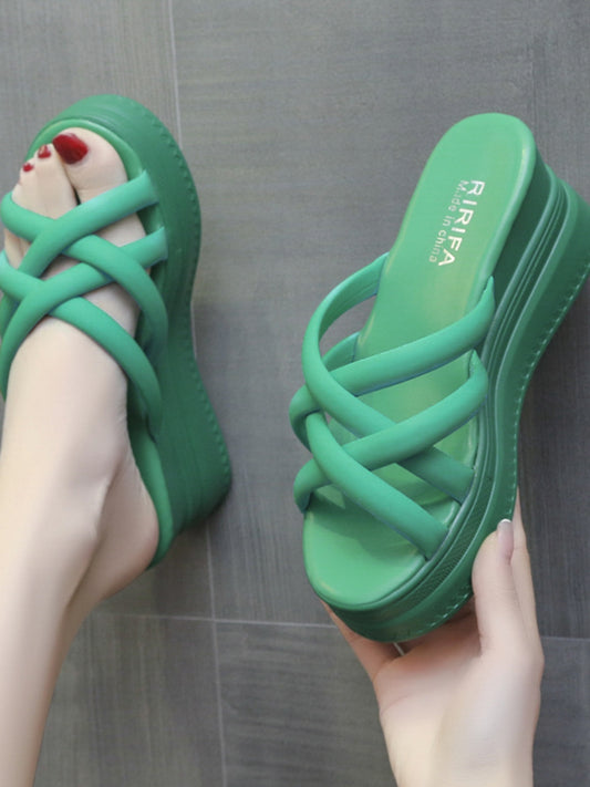 Summer Korean Style Cross Belt Fashion High Heel Platform Slippers