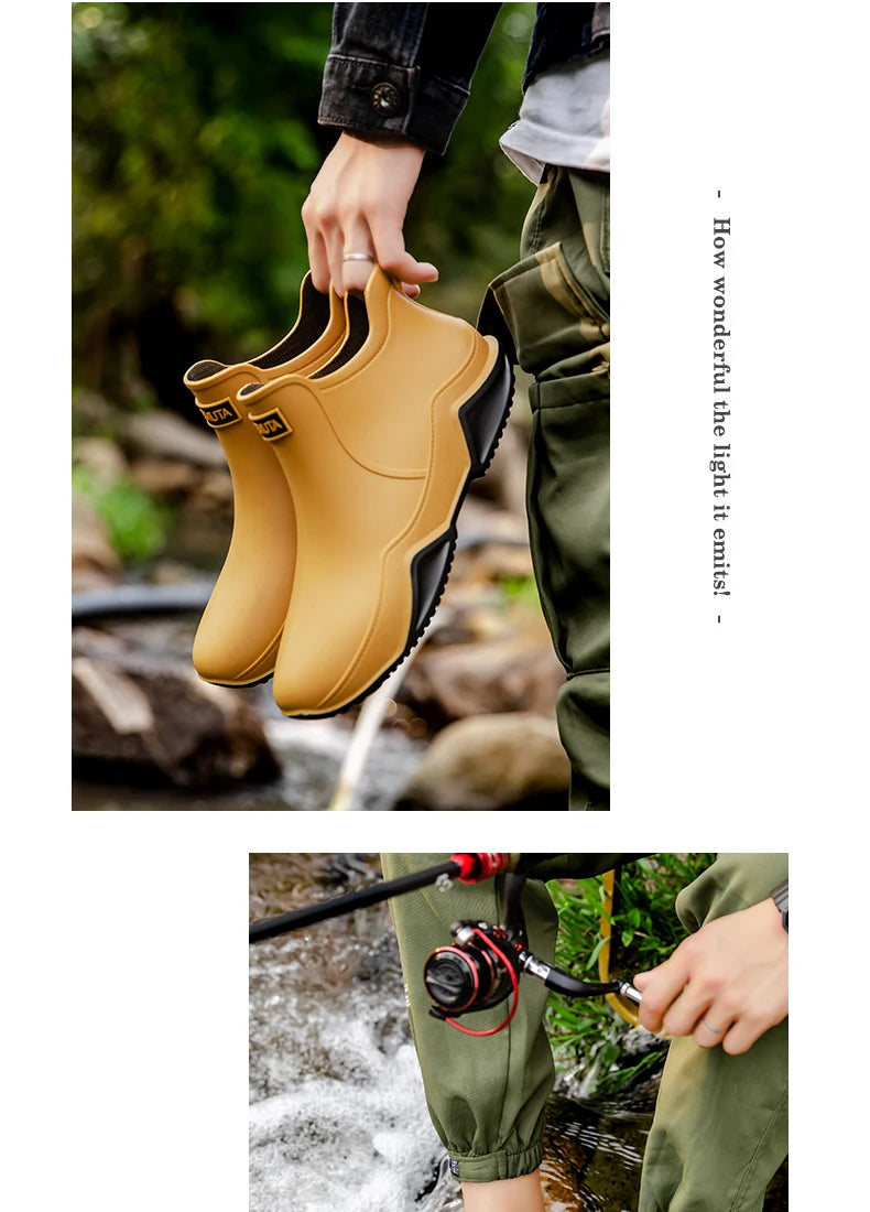 Fashion Couple's Outdoor Rain Boots New Men High Top Hiking Fishing Water Shoes Anti-slip Chef Work Ankle Boots Waterproof Shoes
