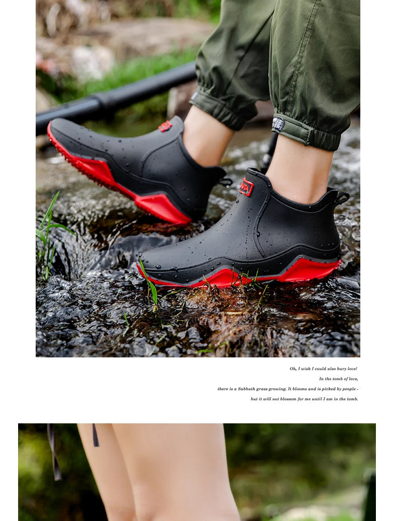 Fashion Couple's Outdoor Rain Boots New Men High Top Hiking Fishing Water Shoes Anti-slip Chef Work Ankle Boots Waterproof Shoes