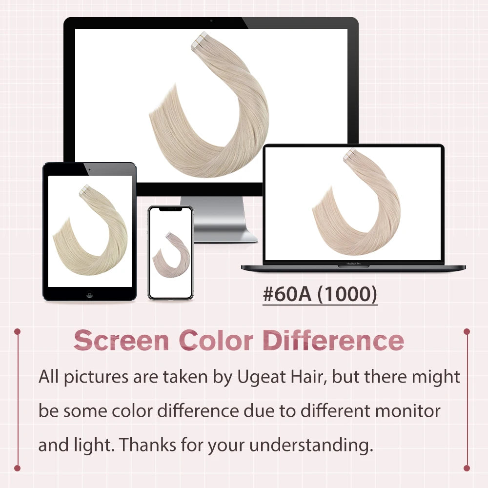 Ugeat Tape in Hair Extensions Human Hair Blonde Remy Tape in Extensions for Women Platinum Blonde Invisible Human Hair