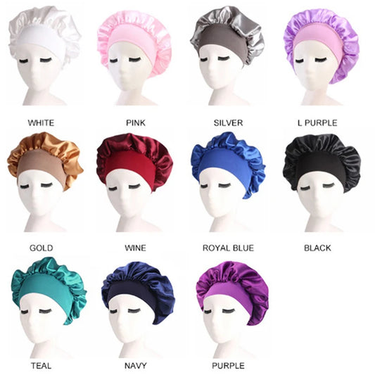 New Solid Satin Bonnet Sleep Hat Night Hair Care Shower Unisex Cap Styling Tool