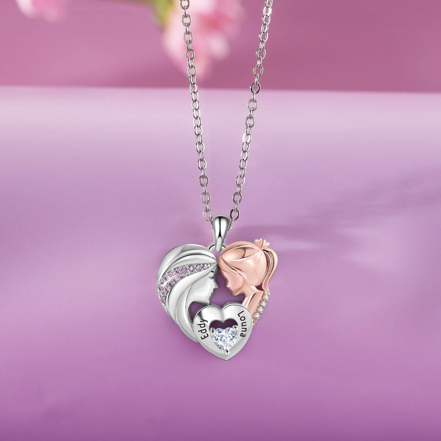 Personalized Mother and Daughter Pendant Necklace Heart Jewelry Custom Name Mothers Day Gift for Women Mom Wife Grandma Nana