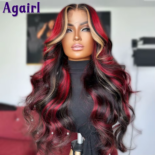 Red Blonde Highlight 13X6 Wavy Lace Frontal Wig Ready Go 13x4 Body Wave Human Hair Wigs