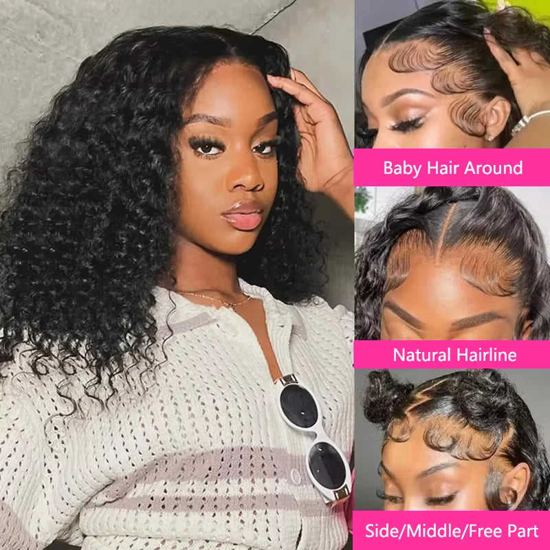 Deep Wave 13x4 Lace Frontal Wig Bob Glueless Wig Human Hair Ready To Wear Curly Wigs 200% 7x5 Closure Wigs Pre Cut Preplucked