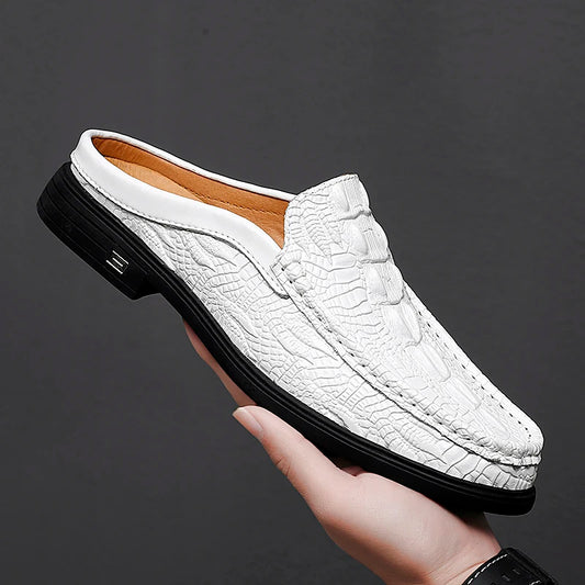 2024 Black Half Shoes for Men Leather Shoes Men Mules Casual Shoes Men Fashion Social Big Size Mocassin Elegantes Walking Shoes