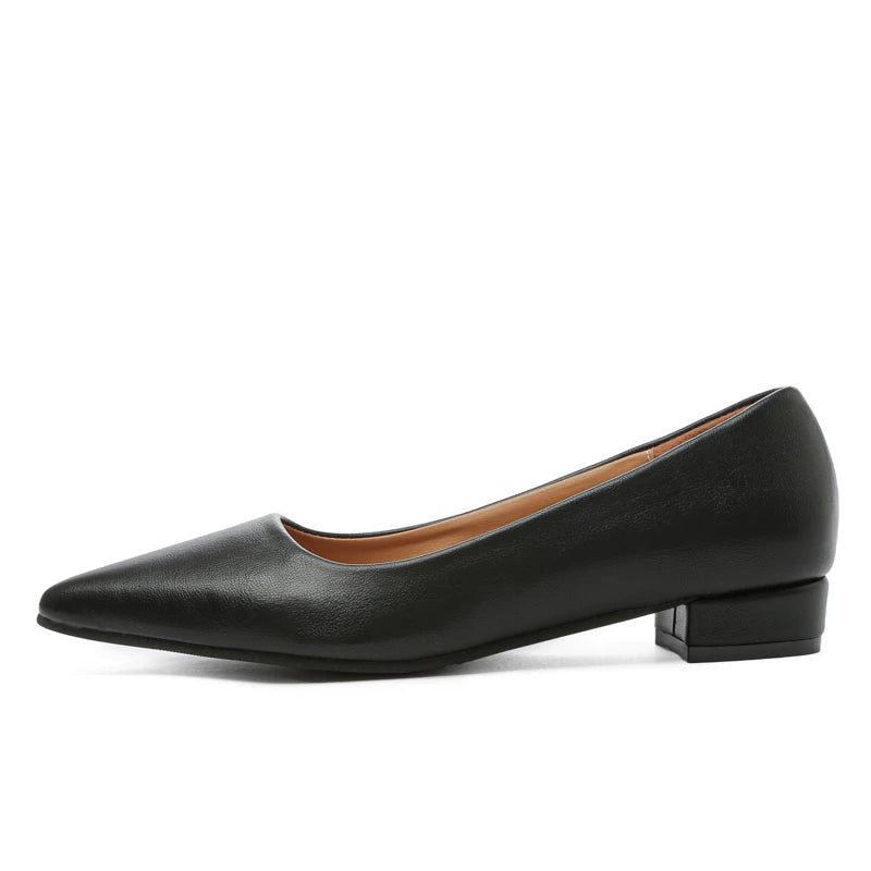 New Pointed Toe Shallow Mouth Square Heel Small Leather Shoes Women's Elegant Fashion High Heels Dress Shoes Zapatos Mujer
